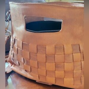 Bed Stu Orchid Tan-Brown Studded Woven Leather Cross-Body Handbag